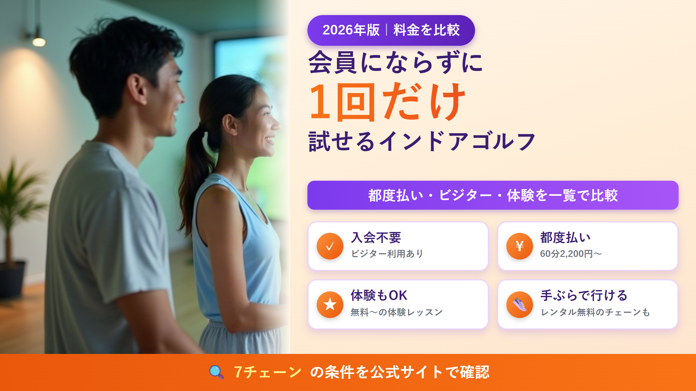シミュレーションゴルフ・インドアゴルフを1回だけ試すには？都度払い・ビジター・体験の料金比較【2026年版】